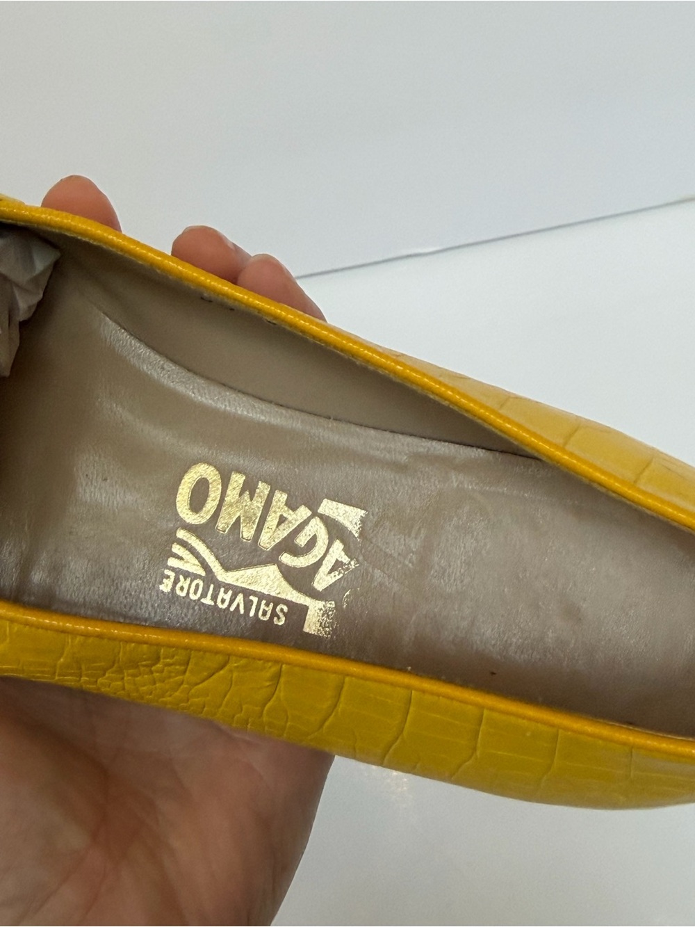 Salvatore Ferragamo Yellow Croc-Embossed Leather Loafers, 6 - Picture 10 of 11